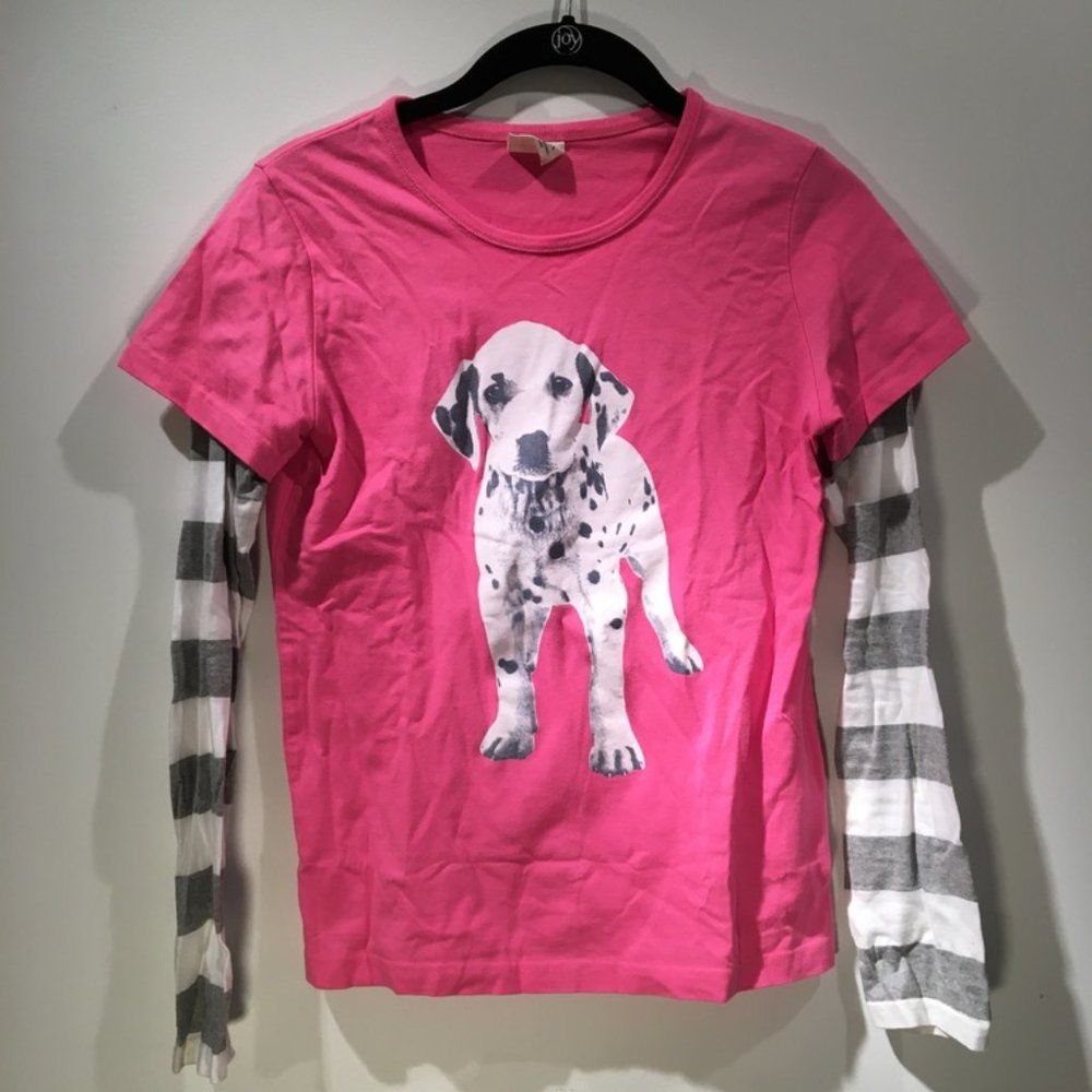 Mini Boden Striped Sleeve Dalmatian Dog shirt